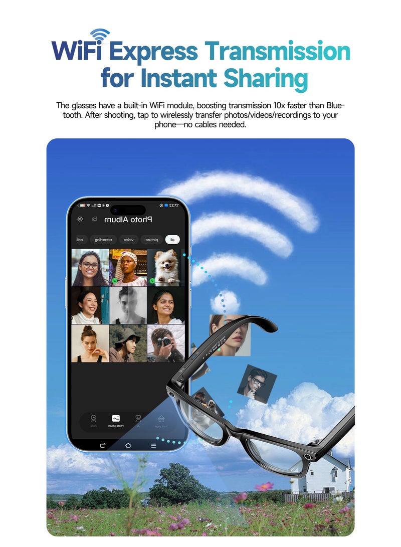 Anti-Shake 800W Pixel W610 Photo Translation AI Conversation Recording Video Music Playback Call Bluetooth Glasses (Sunglasses) - Image 5